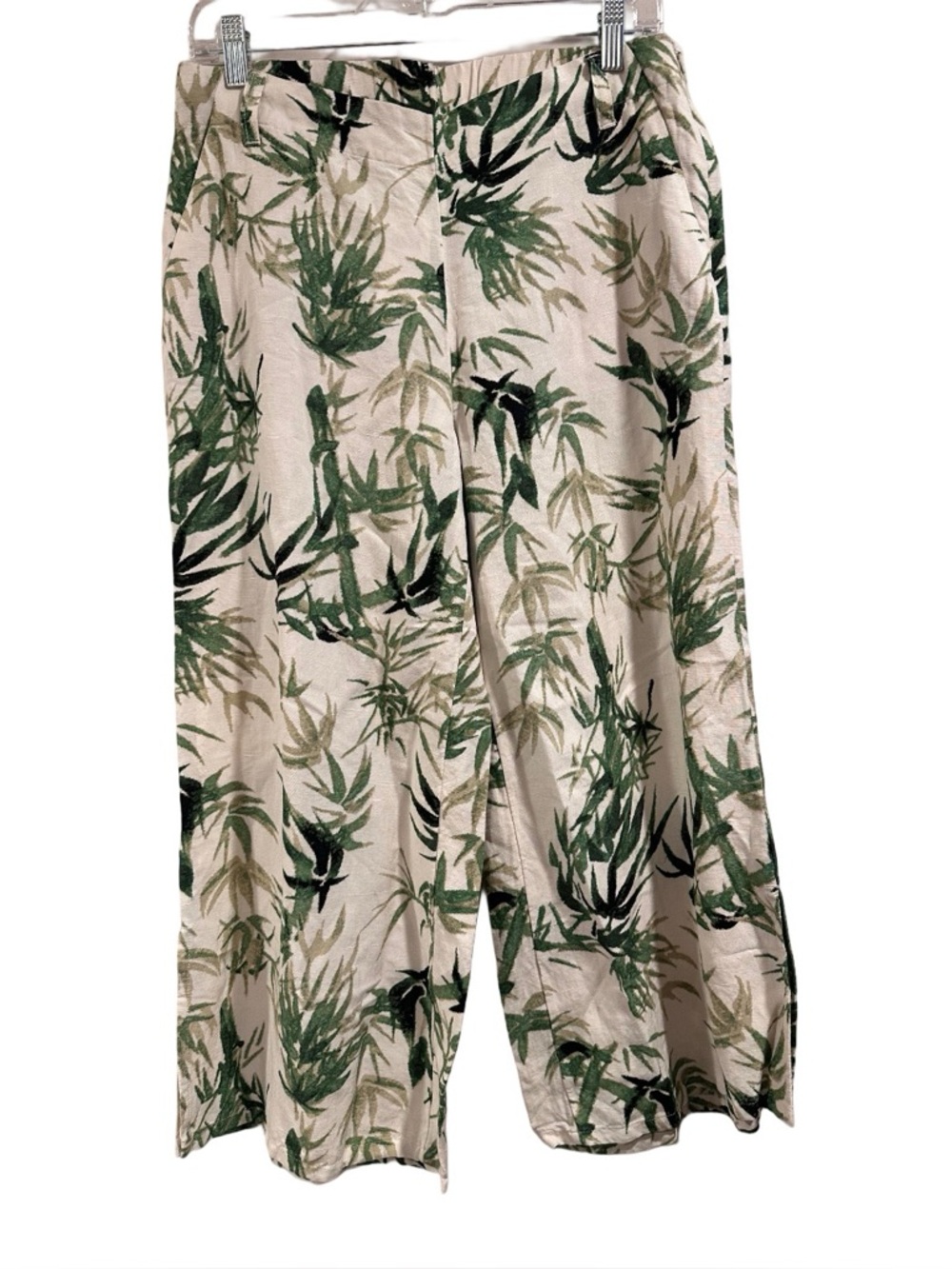 J. Jill Barley Palm Print Linen-Blend Wide Leg Crop Pants Beige GreenLeaf SP NWT - Picture 4 of 16